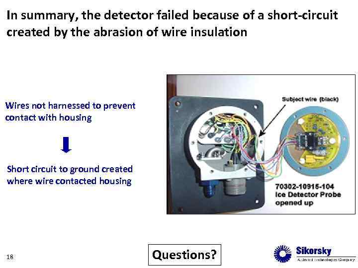 In summary, the detector failed because of a short-circuit created by the abrasion of