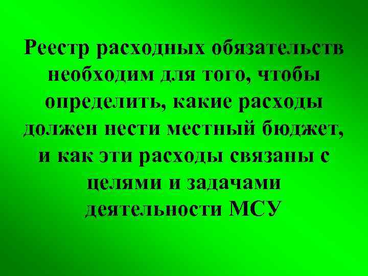 Реестр расходных обязательств необходим для того, чтобы определить, какие расходы должен нести местный бюджет,