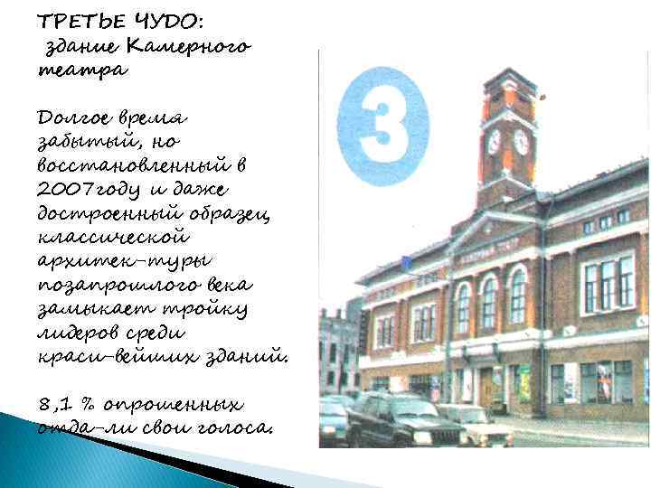 ТРЕТЬЕ ЧУДО: здание Камерного театра Долгое время забытый, но восстановленный в 2007 году и