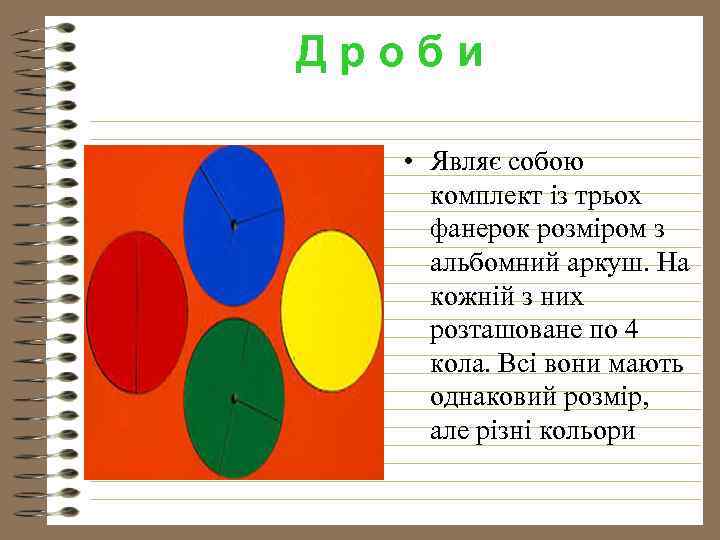 Дроби • Являє собою комплект із трьох фанерок розміром з альбомний аркуш. На кожній