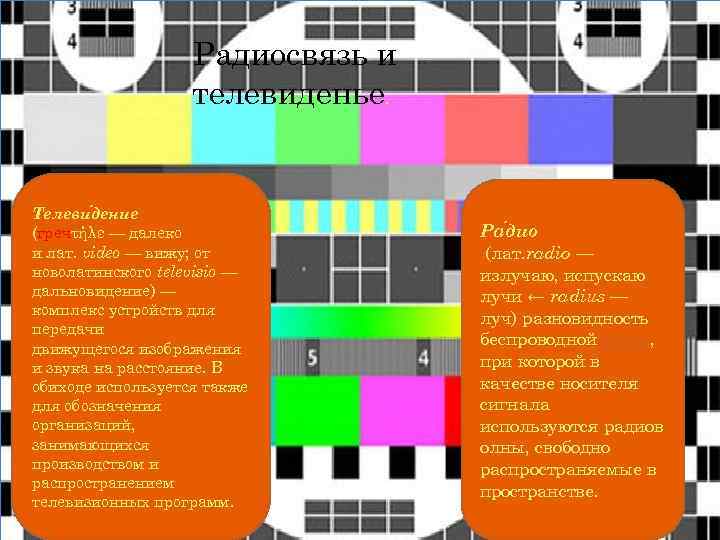 РАДИОСВЯЗЬ И ТЕЛЕВИДЕНЬЕ. Радиосвязь и телевиденье. Телеви дение (гречτήλε — далеко и лат. video