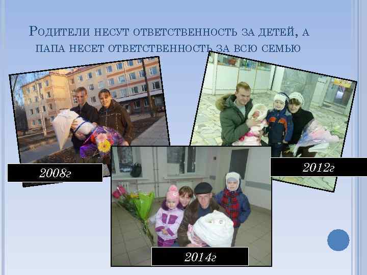 РОДИТЕЛИ НЕСУТ ОТВЕТСТВЕННОСТЬ ЗА ДЕТЕЙ, А ПАПА НЕСЕТ ОТВЕТСТВЕННОСТЬ ЗА ВСЮ СЕМЬЮ 2012 г