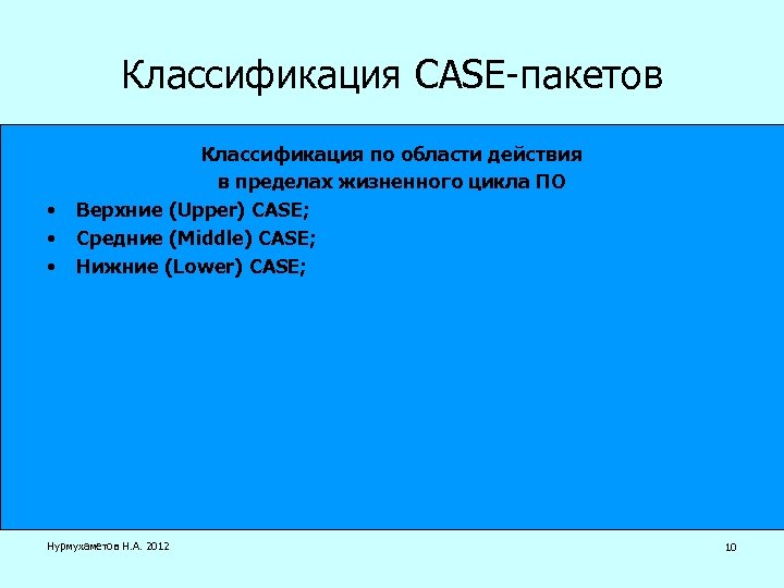 Классификация CASE-пакетов • • • Классификация по области действия в пределах жизненного цикла ПО