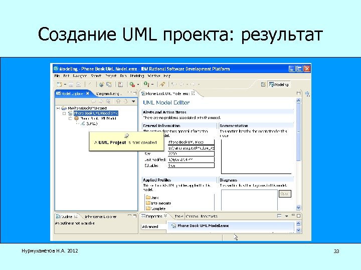 Создание UML проекта: результат Нурмухаметов Н. А. 2012 33 