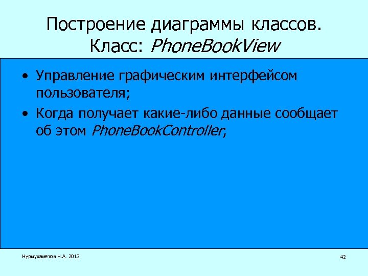 Построение диаграммы классов. Класс: Phone. Book. View • Управление графическим интерфейсом пользователя; • Когда
