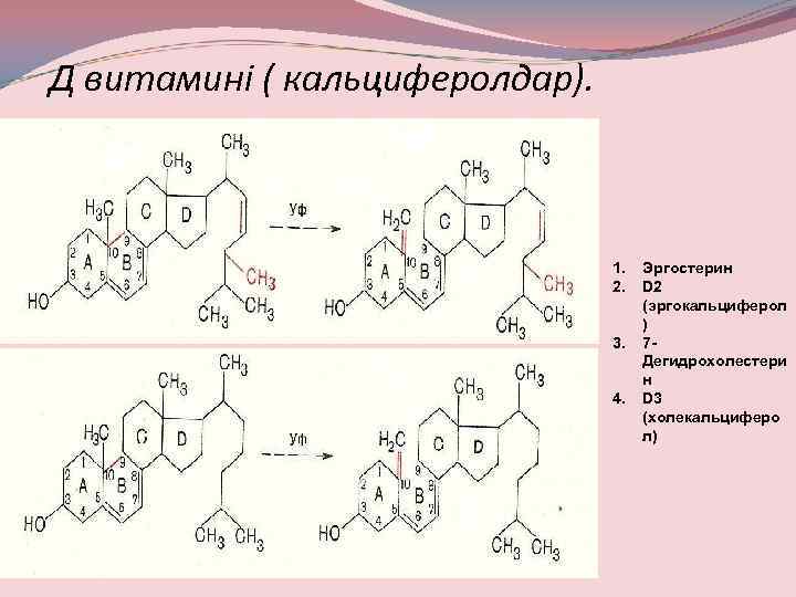 Д витамині ( кальциферолдар). 1. 2. 3. 4. Эргостерин D 2 (эргокальциферол ) 7