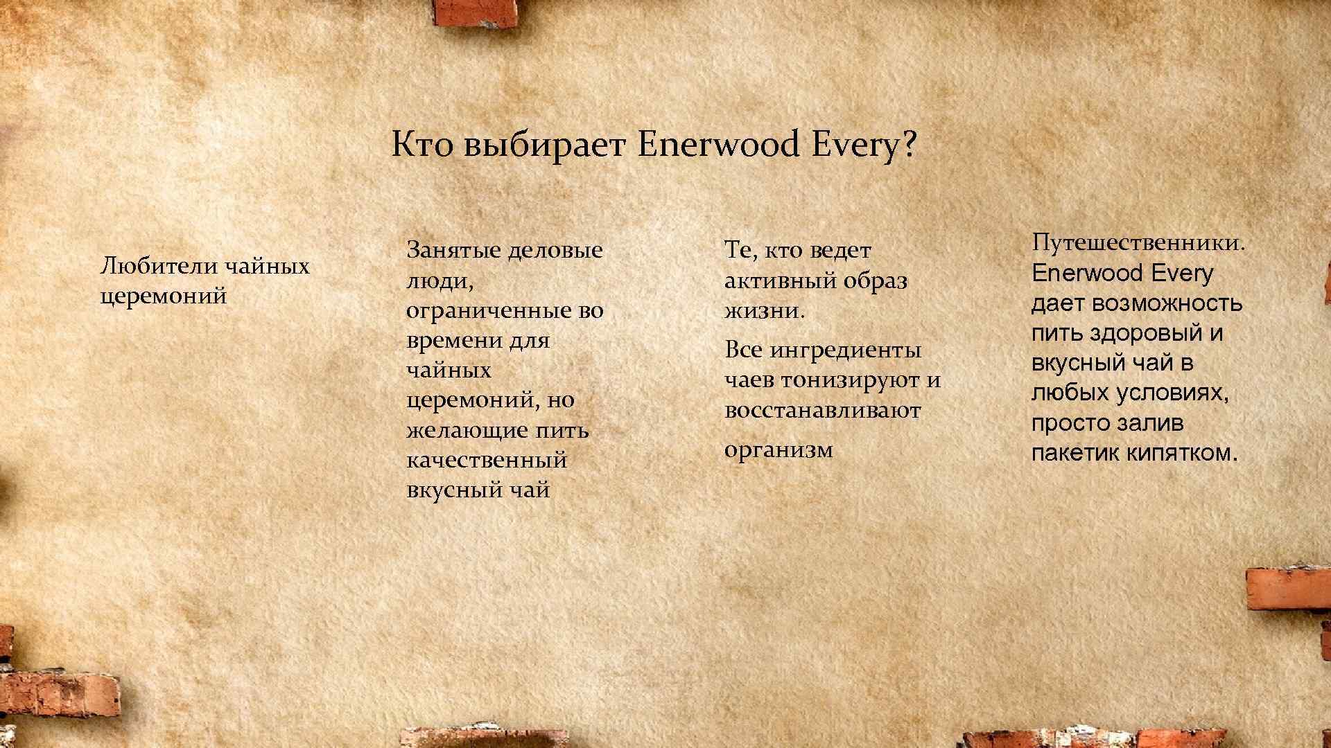 Кто выбирает Enerwood Every? Любители чайных церемоний Занятые деловые люди, ограниченные во времени для