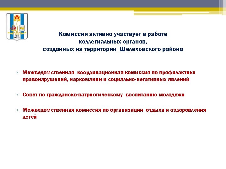 Комиссия активно участвует в работе коллегиальных органов, созданных на территории Шелеховского района • Межведомственная