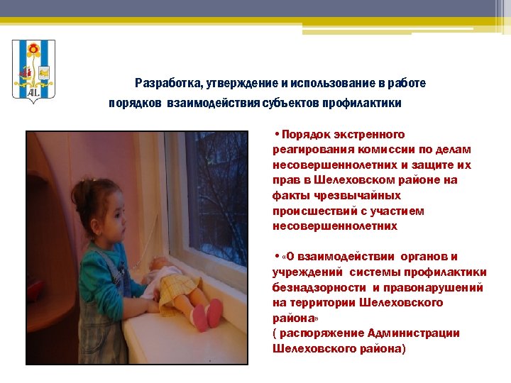  Разработка, утверждение и использование в работе порядков взаимодействия субъектов профилактики • Порядок экстренного