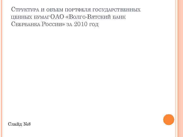 СТРУКТУРА И ОБЪЕМ ПОРТФЕЛЯ ГОСУДАРСТВЕННЫХ ЦЕННЫХ БУМАГ ОАО «ВОЛГО-ВЯТСКИЙ БАНК СБЕРБАНКА РОССИИ» ЗА 2010