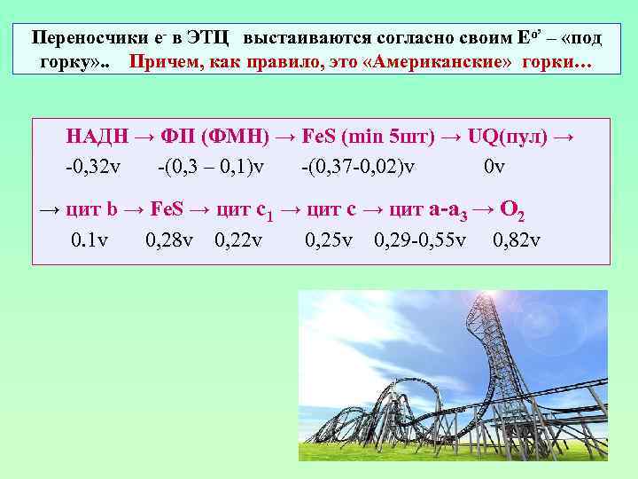 Переносчики е- в ЭТЦ выстаиваются согласно своим Ео’ – «под горку» . . Причем,