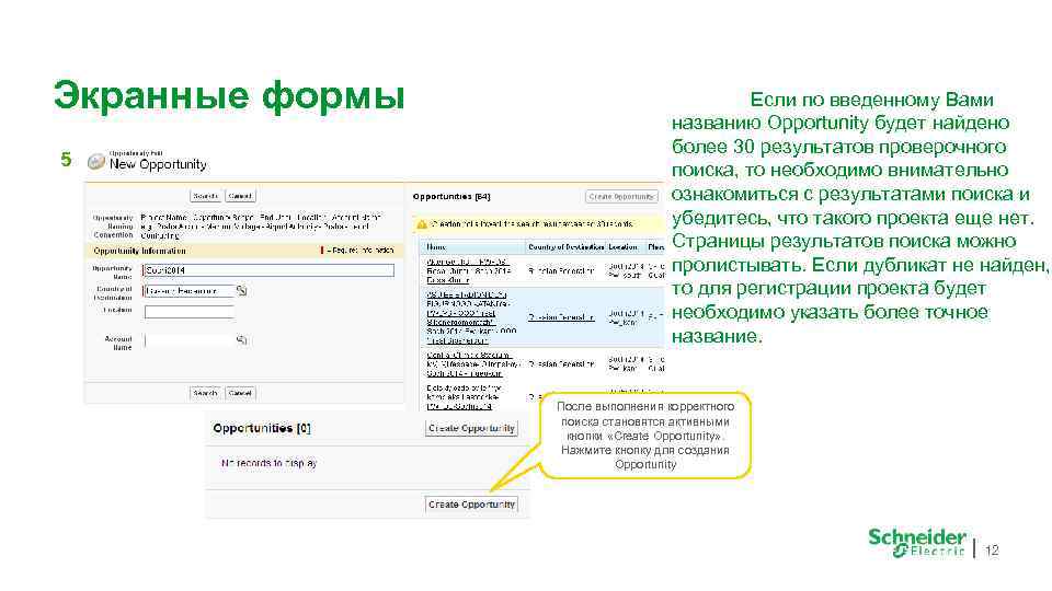 Экранные формы 5 Если по введенному Вами названию Opportunity будет найдено более 30 результатов