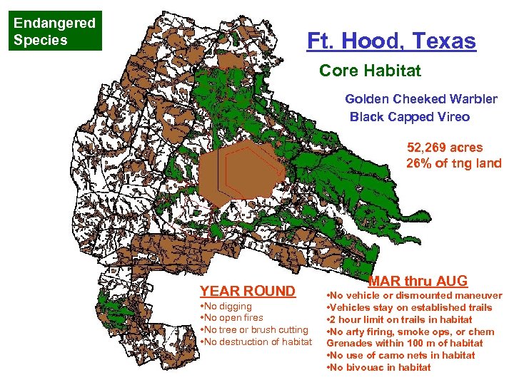 Endangered Species Ft. Hood, Texas Core Habitat Golden Cheeked Warbler Black Capped Vireo 52,