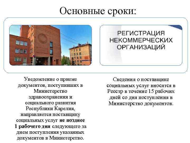 Основные сроки: Уведомление о приеме документов, поступивших в Министерство здравоохранения и социального развития Республики