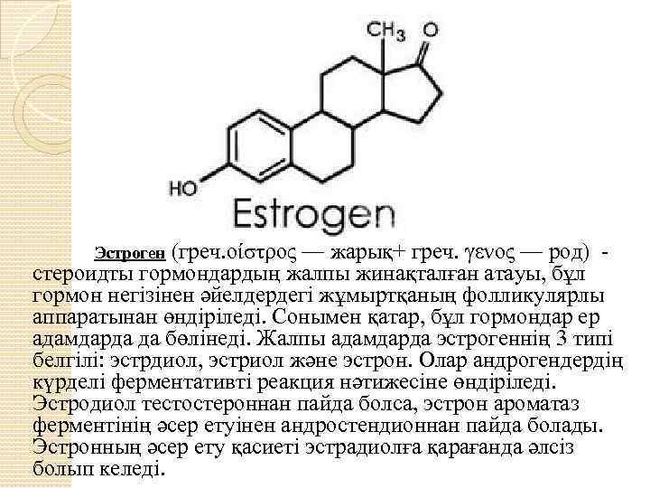 Эстроген (греч. οίστρος — жарық+ греч. γενος — род) - стероидты гормондардың жалпы жинақталған