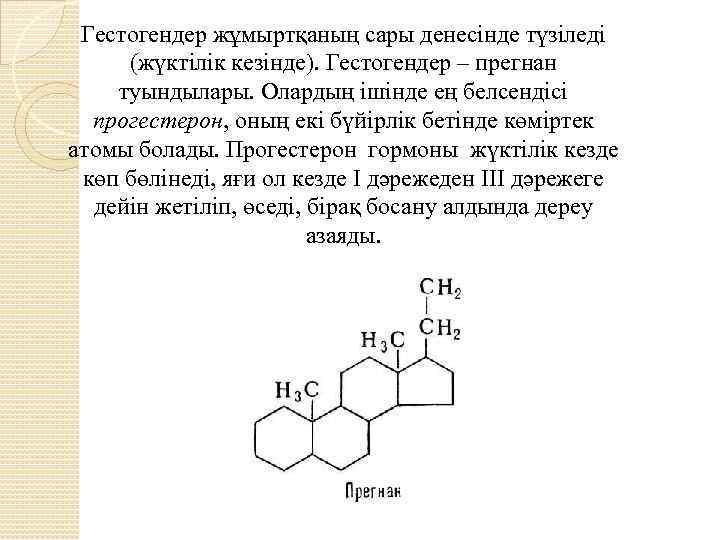 Гестогендер жұмыртқаның сары денесінде түзіледі (жүктілік кезінде). Гестогендер – прегнан туындылары. Олардың ішінде ең