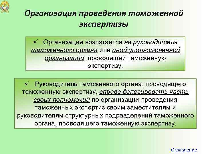 Организация проведения таможенной экспертизы ü Организация возлагается на руководителя таможенного органа или иной уполномоченной