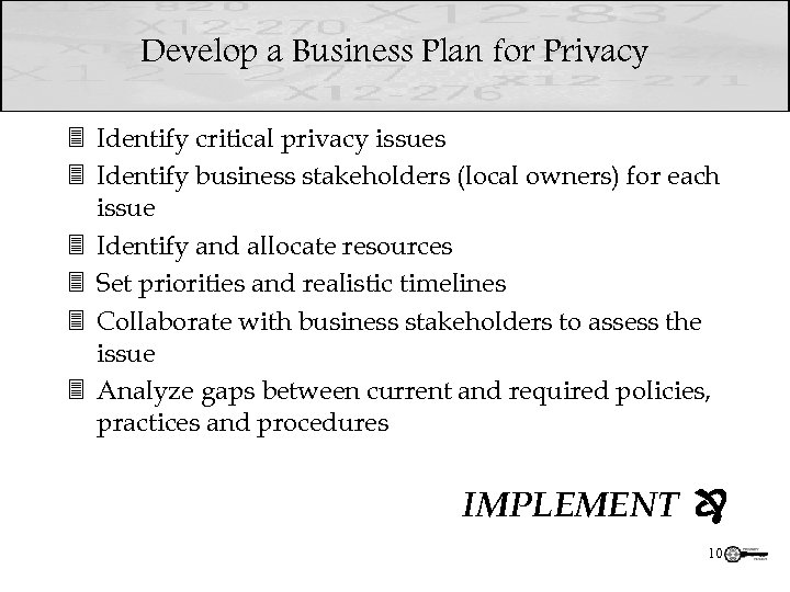 Develop a Business Plan for Privacy 3 Identify critical privacy issues 3 Identify business