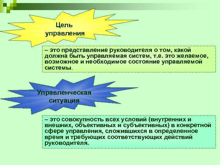 Цель управления – это представление руководителя о том, какой должна быть управляемая систем, т.