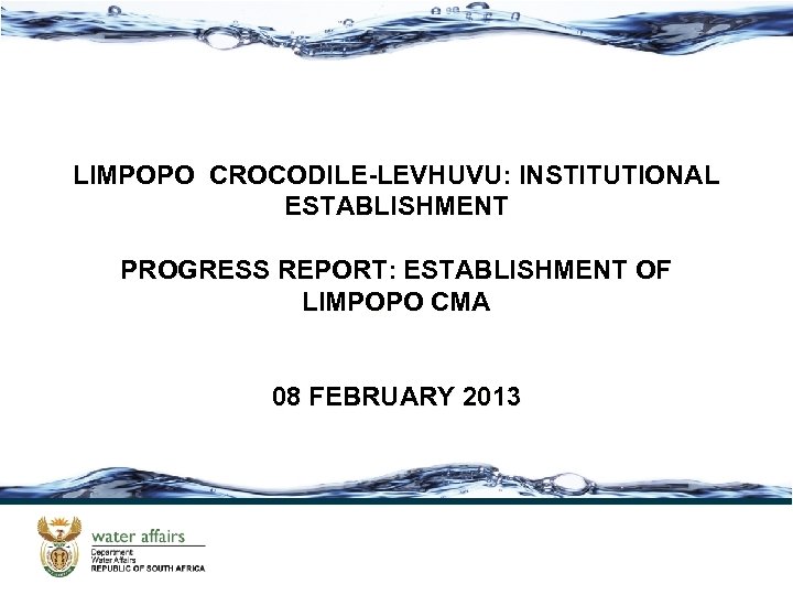 LIMPOPO CROCODILE-LEVHUVU: INSTITUTIONAL ESTABLISHMENT PROGRESS REPORT: ESTABLISHMENT OF LIMPOPO CMA 08 FEBRUARY 2013 