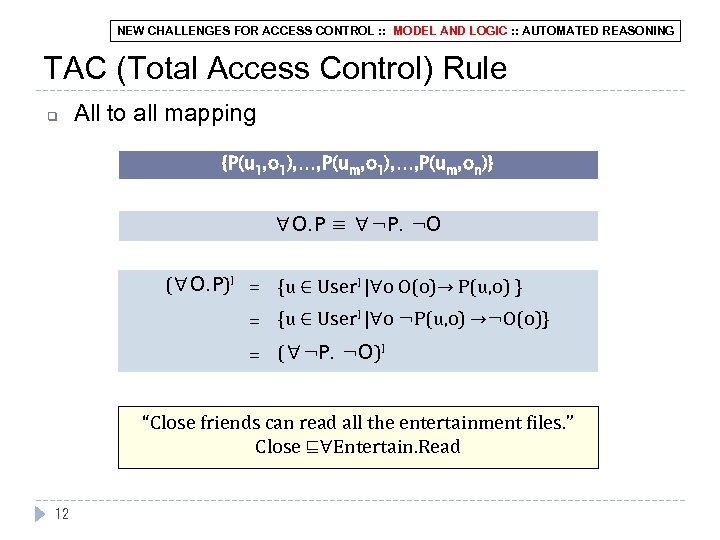 NEW CHALLENGES FOR ACCESS CONTROL : : MODEL AND LOGIC : : AUTOMATED REASONING