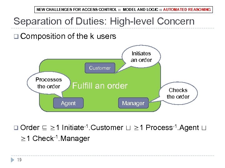 NEW CHALLENGES FOR ACCESS CONTROL : : MODEL AND LOGIC : : AUTOMATED REASONING