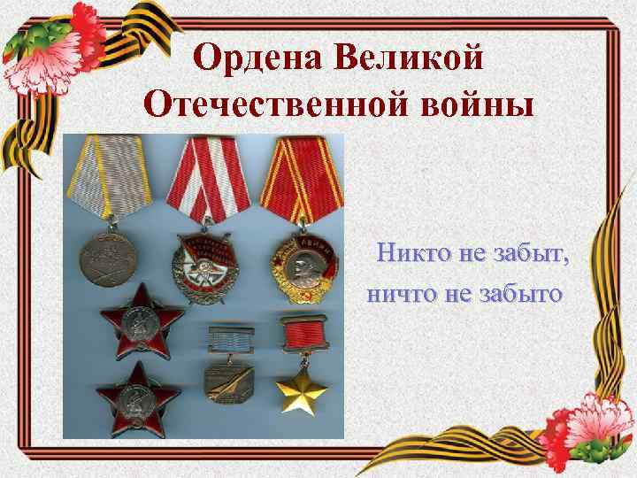 Ордена Великой Отечественной войны Никто не забыт, ничто не забыто 