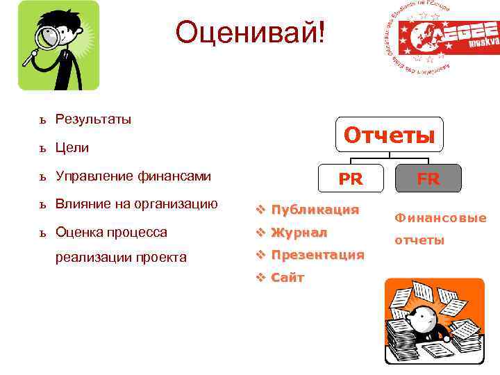 Оценивай! ь Результаты Отчеты ь Цели ь Управление финансами PR ь Влияние на организацию