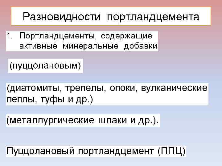 Разновидности портландцемента 