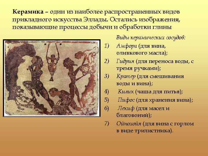 Керамика – один из наиболее распространенных видов прикладного искусства Эллады. Остались изображения, показывающие процессы