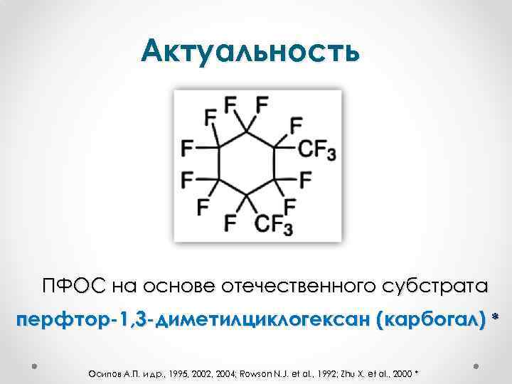 Актуальность ПФОС на основе отечественного субстрата перфтор-1, 3 -диметилциклогексан (карбогал) * Осипов А. П.