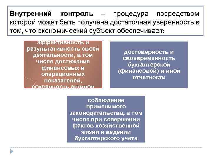 Внутренний контроль – процедура посредством которой может быть получена достаточная уверенность в том, что