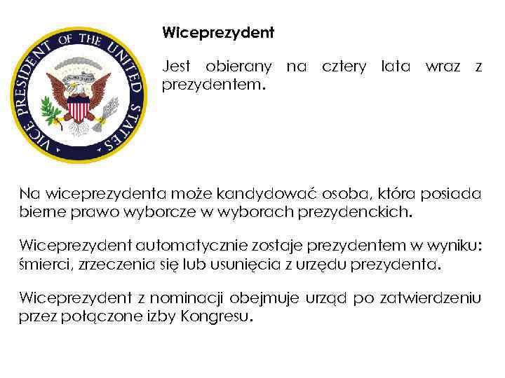 Wiceprezydent Jest obierany na cztery lata wraz z prezydentem. Na wiceprezydenta może kandydować osoba,