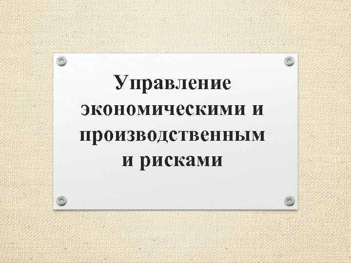 Управление экономическими и производственным и рисками 
