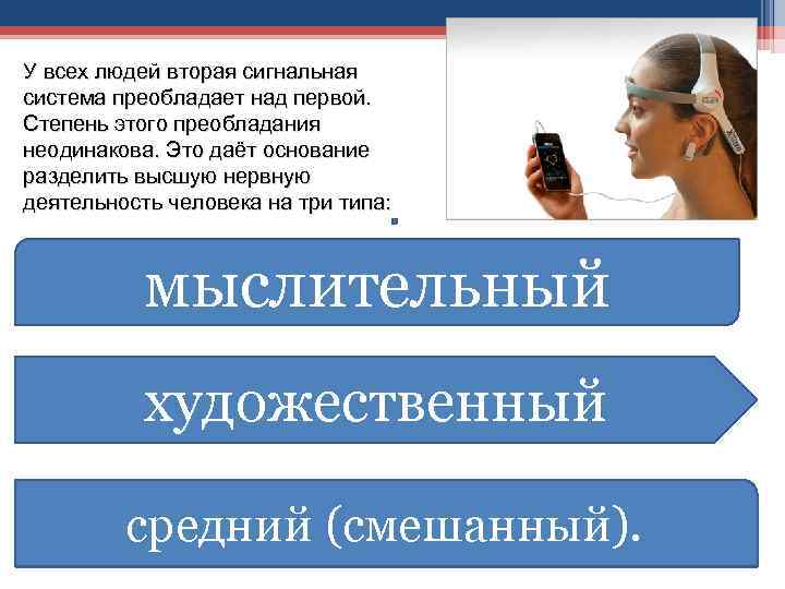 У всех людей вторая сигнальная система преобладает над первой. Степень этого преобладания неодинакова. Это