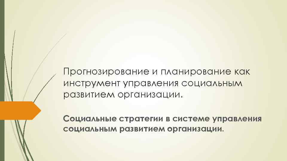 Прогнозирование и планирование как инструмент управления социальным развитием организации. Социальные стратегии в системе управления