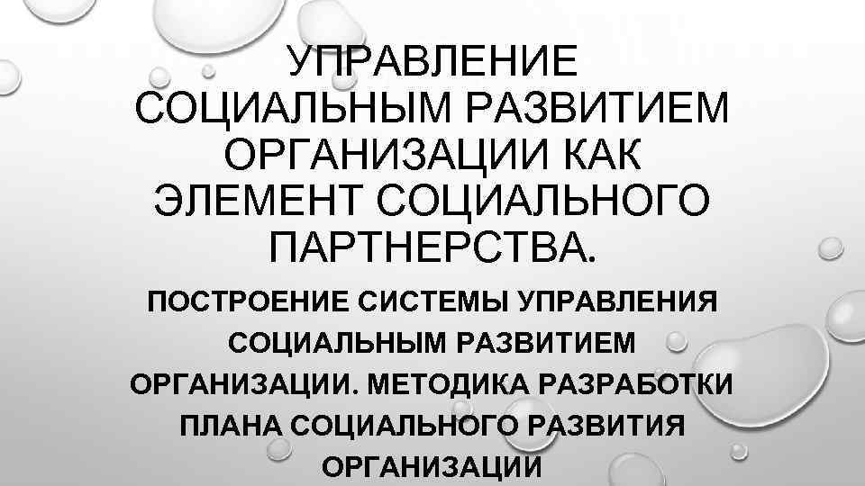 УПРАВЛЕНИЕ СОЦИАЛЬНЫМ РАЗВИТИЕМ ОРГАНИЗАЦИИ КАК ЭЛЕМЕНТ СОЦИАЛЬНОГО ПАРТНЕРСТВА. ПОСТРОЕНИЕ СИСТЕМЫ УПРАВЛЕНИЯ СОЦИАЛЬНЫМ РАЗВИТИЕМ ОРГАНИЗАЦИИ.
