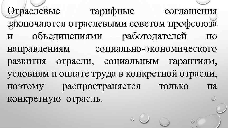 Отраслевые тарифные соглашения заключаются отраслевыми советом профсоюза и объединениями работодателей по направлениям социально экономического