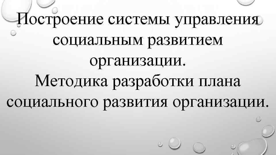 Построение системы управления социальным развитием организации. Методика разработки плана социального развития организации. 