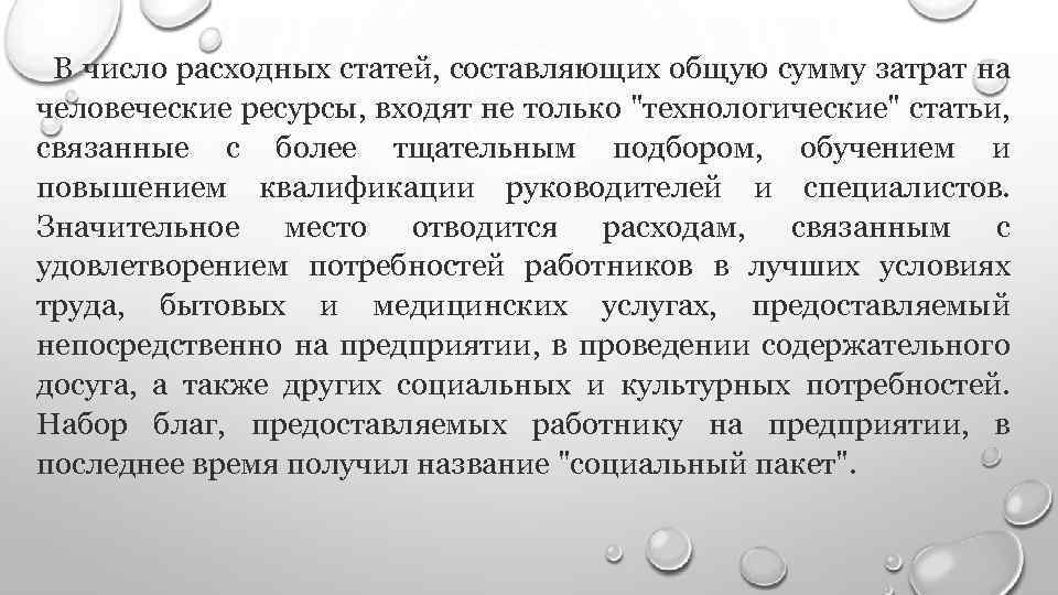 В число расходных статей, составляющих общую сумму затрат на человеческие ресурсы, входят не только