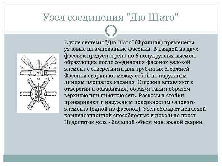 Узел соединения "Дю Шато" В узле системы "Дю Шато" (Франция) применены узловые штампованные фасонки.