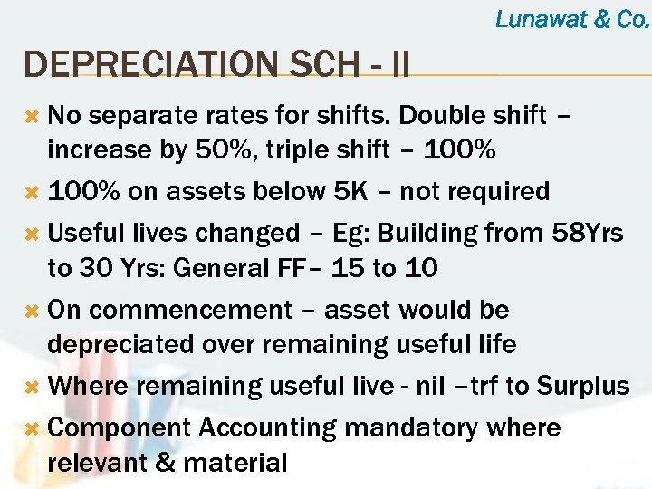 Lunawat & Co. DEPRECIATION SCH - II No separates for shifts. Double shift –