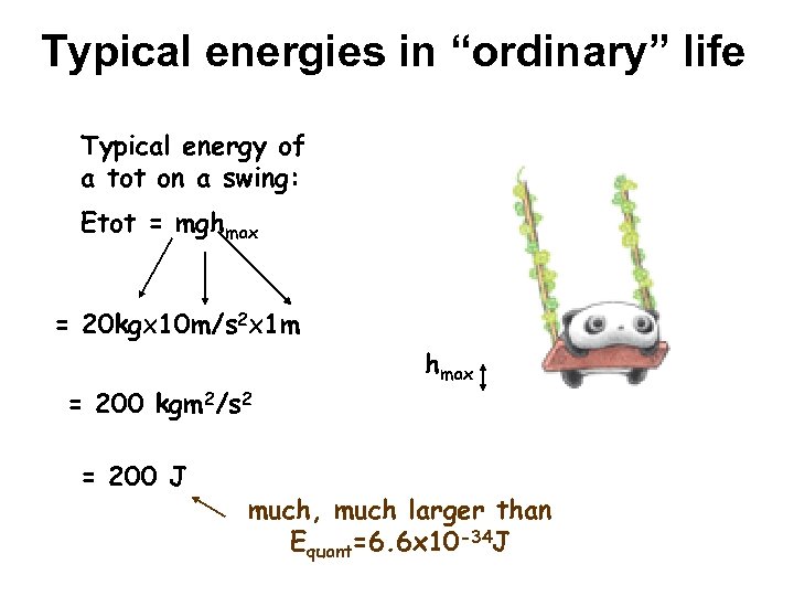 Typical energies in “ordinary” life Typical energy of a tot on a swing: Etot