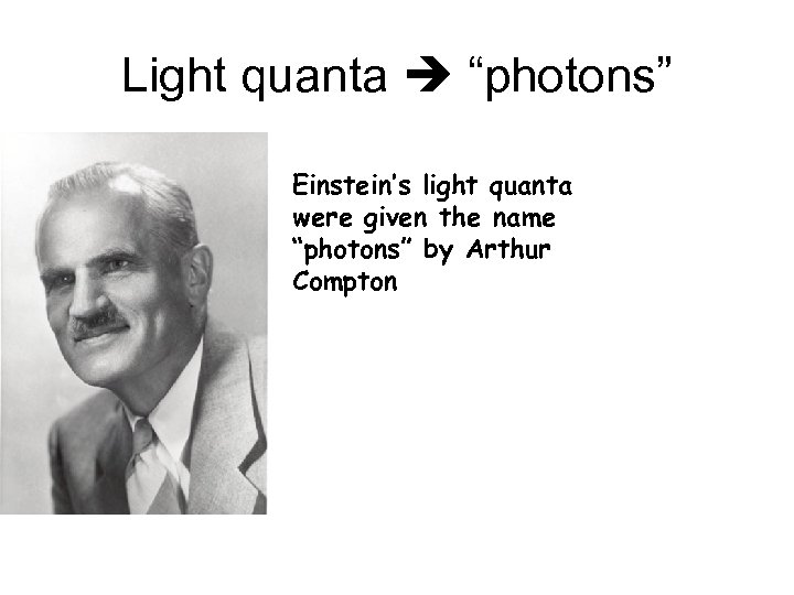 Light quanta “photons” Einstein’s light quanta were given the name “photons” by Arthur Compton