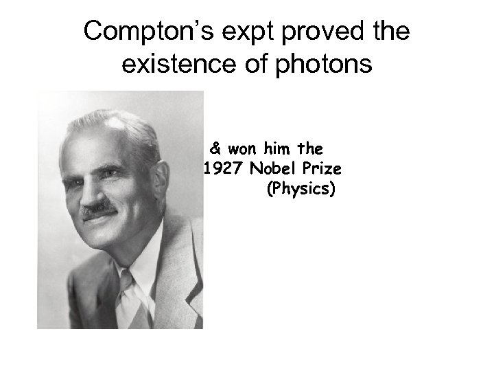 Compton’s expt proved the existence of photons & won him the 1927 Nobel Prize