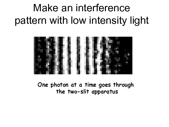 Make an interference pattern with low intensity light One photon at a time goes