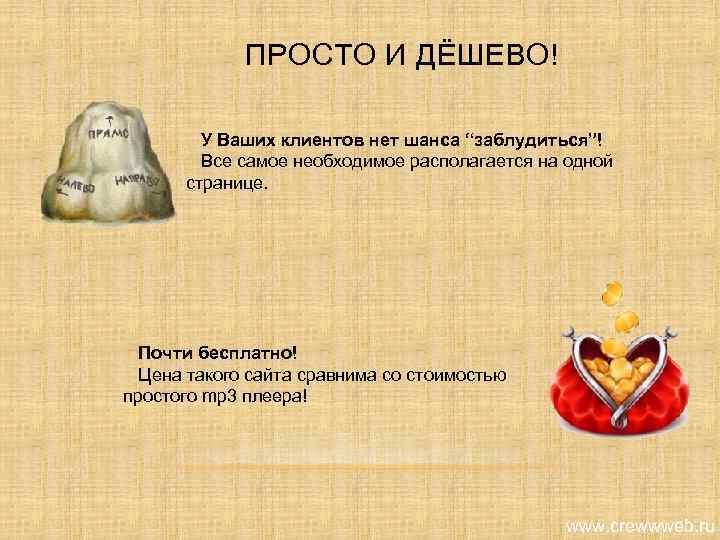 ПРОСТО И ДЁШЕВО! У Ваших клиентов нет шанса “заблудиться”! Все самое необходимое располагается на
