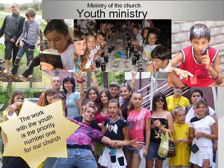  Ministry of the church Youth ministry ork h w The e yout h