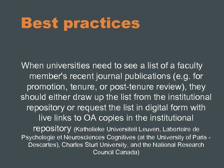 Best practices When universities need to see a list of a faculty member's recent