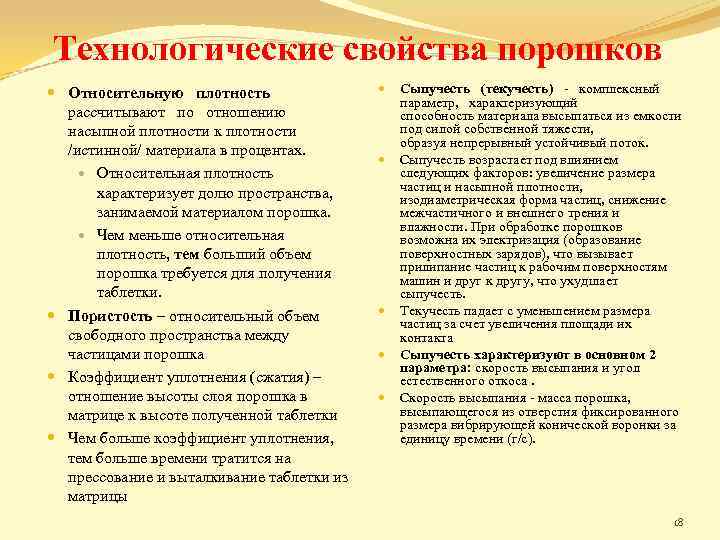Технологические свойства порошков Относительную плотность рассчитывают по отношению насыпной плотности к плотности /истинной/ материала